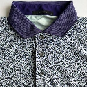 Greyson Golf Polo Men's Large Purple Shirt Golf Pack AOP Omaha Country Club Logo